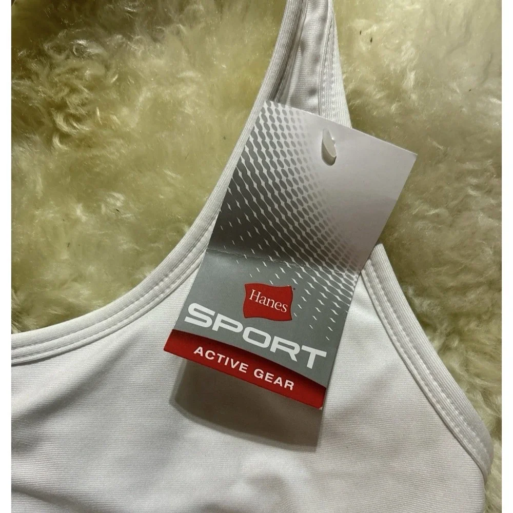 NEW Hanes Sport Active Gear Women's White Low Impact Unpadded Sports Bra, Medium